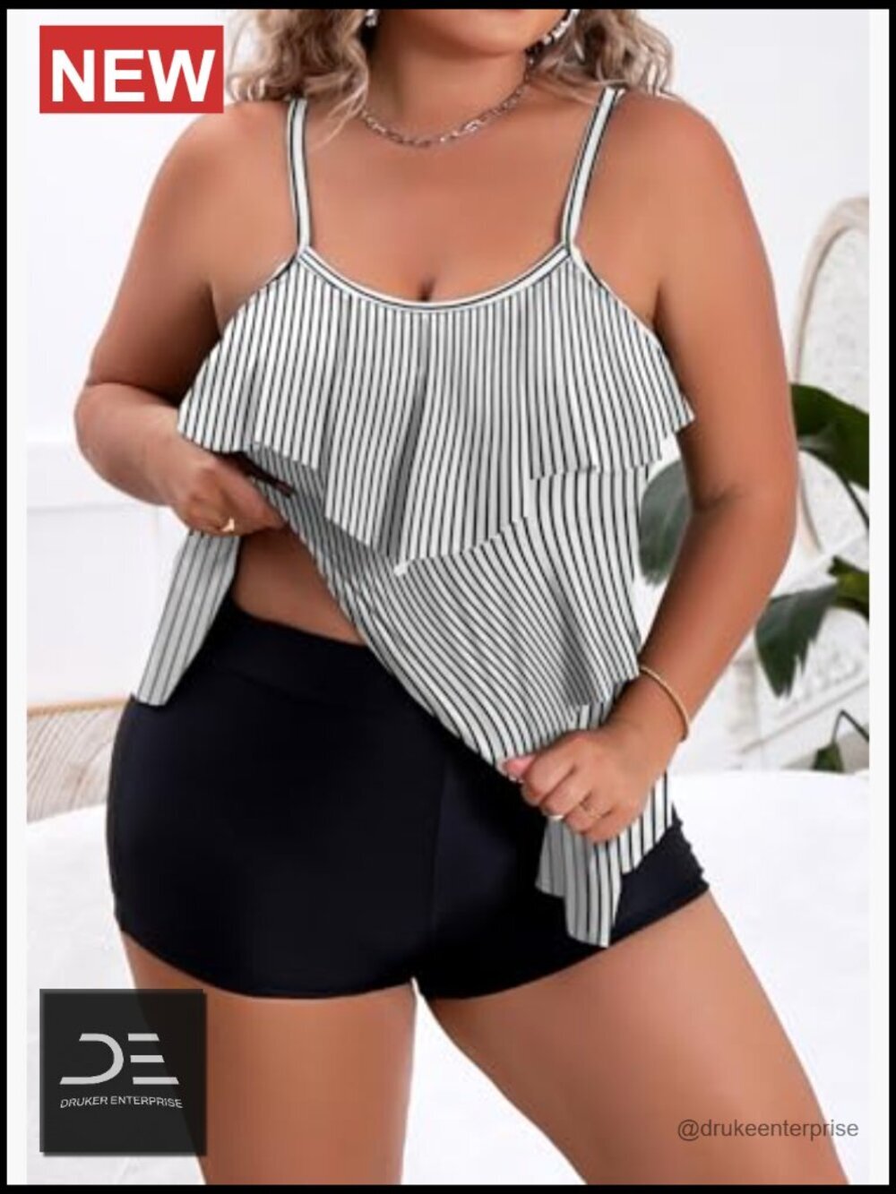 Plus Size Tankini Swimsuits Tummy Control Two Piece Bathing Suit Ruffled - Picture 3 of 4